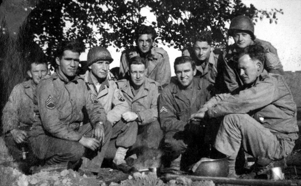 Photo of 14th Chemical Maintenance Company soldiers in their WW-II U.S. Army uniforms, taken mid-September 1944 near La Capelle, France