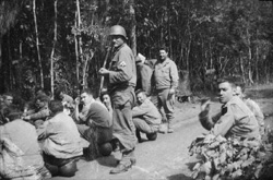 Photo of 14th Chemical Maintenance Company soldiers in their WW-II U.S. Army uniforms, taken 1944 near Nogent, France