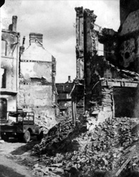 Photo of the ruins of St. Lo, France, as seen by 14th soldier when they passed through it September 5, 1944