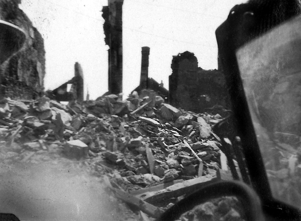 Photo of buildings destroyed in fighting to capture Saint Lo, France, taken 05 September 1944 during World War II.